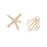 New Beach Hairpin Holiday Golden Starfish Pearl Hollow Small Shell Hairpin Side Clip Wholesale Nihaojewelry main image 6