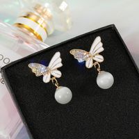 925 Silver Needle Pearl White Butterfly Earrings Wholesale Nihaojewelry sku image 1