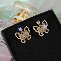 925 Silver Needle Pearl White Butterfly Earrings Wholesale Nihaojewelry sku image 2