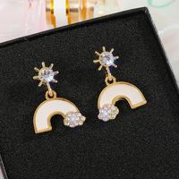 925 Silver Needle Rainbow Umbrella Rhinestone Cross Earrings Wholesale Nihaojewelry sku image 3