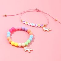 Korean Candy Color Letters Children's Beaded Unicorn Bracelet Two-piece Set Wholesale Nihaojewelry main image 1