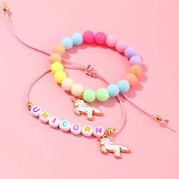 Korean Candy Color Letters Children's Beaded Unicorn Bracelet Two-piece Set Wholesale Nihaojewelry main image 3