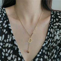 14k Gold Color No Fade Simple Letter D Tassel Pendant Clavicle Chain Necklace For Women main image 2