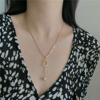 14k Gold Color No Fade Simple Letter D Tassel Pendant Clavicle Chain Necklace For Women main image 3