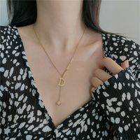 14k Gold Color No Fade Simple Letter D Tassel Pendant Clavicle Chain Necklace For Women main image 4