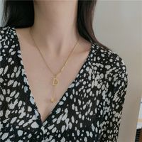 14k Gold Color No Fade Simple Letter D Tassel Pendant Clavicle Chain Necklace For Women main image 5