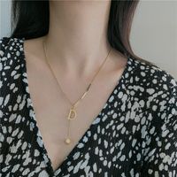 14k Gold Color No Fade Simple Letter D Tassel Pendant Clavicle Chain Necklace For Women main image 6