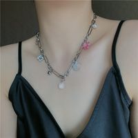 Korea New Niche Short Choker Chain Pink Crystal Pearl Moon Pendant Necklace For Women Wholesale main image 3