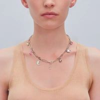 Korea New Niche Short Choker Chain Pink Crystal Pearl Moon Pendant Necklace For Women Wholesale main image 5