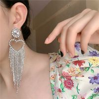 Korea Earrings Diamonds Flashing Diamonds Peach Heart Long Tassel Earrings Women main image 3