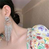 Korea Earrings Diamonds Flashing Diamonds Peach Heart Long Tassel Earrings Women main image 4