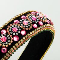 New Fashion Rose Flower Inlaid Rhinestone Thin Sponge Headband Luxury Ball Baroque Hair Accessories main image 4