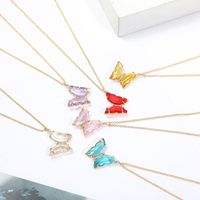 Fashion Girls Dream Transparent Crystal Glass Butterfly Alloy Necklace Clavicle Chain main image 3