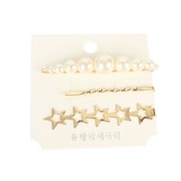 Korean Sweet Wind Five-pointed Star Hairpin Alloy Inlaid Pearl Word Clip Hair Accessories Wholesale main image 1