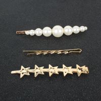 Korean Sweet Wind Five-pointed Star Hairpin Alloy Inlaid Pearl Word Clip Hair Accessories Wholesale main image 3