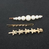 Korean Sweet Wind Five-pointed Star Hairpin Alloy Inlaid Pearl Word Clip Hair Accessories Wholesale main image 4
