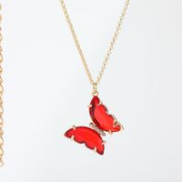 Fashion Girls Dream Transparent Crystal Glass Butterfly Alloy Necklace Clavicle Chain sku image 1