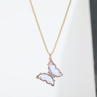 Fashion Girls Dream Transparent Crystal Glass Butterfly Alloy Necklace Clavicle Chain sku image 3
