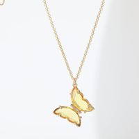 Fashion Girls Dream Transparent Crystal Glass Butterfly Alloy Necklace Clavicle Chain sku image 4