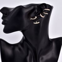 Korean New Fashion Women's Full Diamond Back-hanging Fish Bone Alloy Earrings Set main image 4