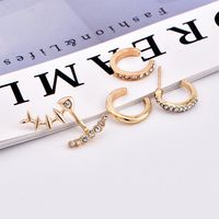 Korean New Fashion Women's Full Diamond Back-hanging Fish Bone Alloy Earrings Set main image 5
