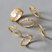 Fashion Gold-plated Crystal Butterfly Moon Ring Ladies 6 Piece Combination Ring Set main image 3