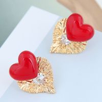 Korean Fashion Sweet And Versatile Pearl Love-shaped Alloy Earrings sku image 2