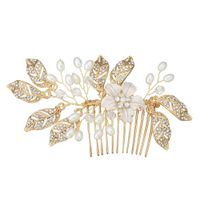 Nouvelle Européen Et Américain Strass Perle De Cheveux De Mariée Peigne Feuille Fleur Cheveux Accessoires Vintage Alliage Main Cheveux Peigne sku image 2