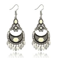 Bohème Goutte D'eau Gland Boucles D'oreilles Ethniques Palais Style Classique Creux Sculpté Incrusté Pierre Alliage Feuille Boucles D'oreilles sku image 1