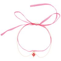 2021 Neue Mode Doppels Chicht Choker Halsband Mädchen Liebe Anhänger Halskette Kariert Stoff Netto-promi Schlüsselbein Halskette sku image 13