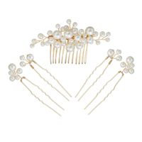 Fashion Sweet Handmade Pearl Hairpin Wedding Plate And Comb Set main image 6