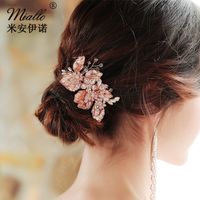 Fashion Alloy Flower Rose Gold Handmade Diamond Hair Comb main image 1