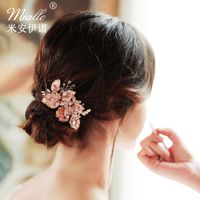 Fashion Alloy Flower Rose Gold Handmade Diamond Hair Comb main image 4