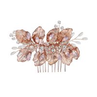 Fashion Alloy Flower Rose Gold Handmade Diamond Hair Comb main image 6