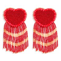 Fashion Retro Peach Heart Rice Beads Tassel Earrings main image 2