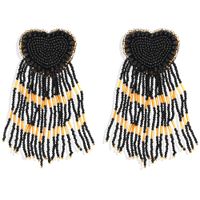 Fashion Retro Peach Heart Rice Beads Tassel Earrings main image 3