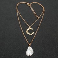 Europe And America Cross Border Necklace Personality Alloy Letter C Shaped Pearl Pendant Necklace Female 15080 main image 5