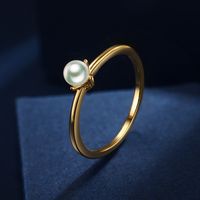 2020 Japanese And Korean Ins Simple Style Plated 14k Golden Smooth Pearl Ring Female All-matching Graceful Casual Ring Little Finger Ring main image 2