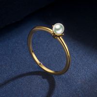 2020 Japanese And Korean Ins Simple Style Plated 14k Golden Smooth Pearl Ring Female All-matching Graceful Casual Ring Little Finger Ring main image 3