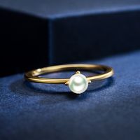 2020 Japanese And Korean Ins Simple Style Plated 14k Golden Smooth Pearl Ring Female All-matching Graceful Casual Ring Little Finger Ring main image 5