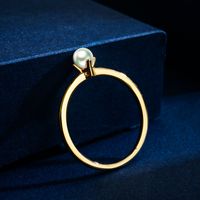 2020 Japanese And Korean Ins Simple Style Plated 14k Golden Smooth Pearl Ring Female All-matching Graceful Casual Ring Little Finger Ring main image 6