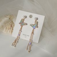 S925 Silver Needle Diamond Pearl Fashion  Korean Tassel Long Butterfly Earrings For Women main image 1