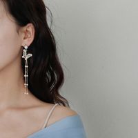 S925 Silver Needle Diamond Pearl Fashion  Korean Tassel Long Butterfly Earrings For Women main image 3