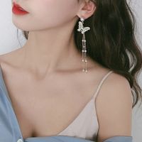 S925 Silver Needle Diamond Pearl Fashion  Korean Tassel Long Butterfly Earrings For Women main image 4