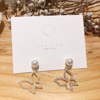 Fresh Asymmetric Butterfly Pearl Rhinestone Earrings Sterling Silver Needle South Korea Dongdaemun Graceful And Fashionable Cute main image 6