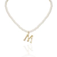 Fashion Shaped Imitation Pearl Alloy Letter M Pendant Necklace Wholesale sku image 1
