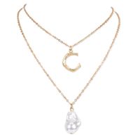 Europe And America Cross Border Necklace Personality Alloy Letter C Shaped Pearl Pendant Necklace Female 15080 sku image 1