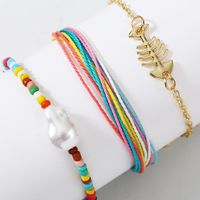 European And American Bohemian More Than Rope Weaving Beads Bracelet Trendy Pearl Fishbone Bracelet Accessories sku image 1