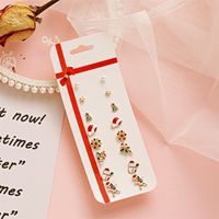 New Fashion Christmas Santa Claus Elk Simple 8-piece Holiday Gift Alloy Earrings Set sku image 1