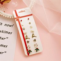 New Fashion Christmas Santa Claus Elk Simple 8-piece Holiday Gift Alloy Earrings Set sku image 2